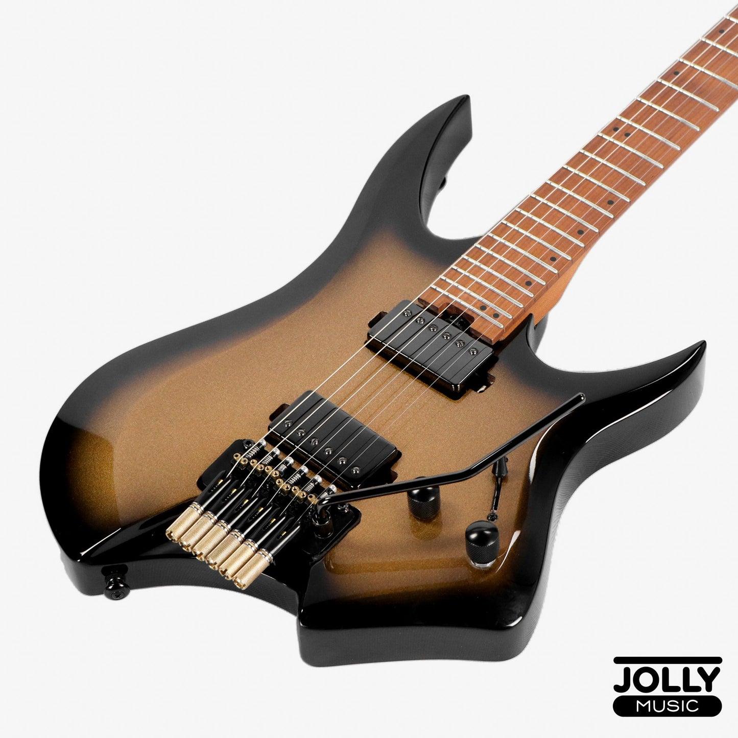 JCraft Aeon Headless Electric Guitar Locking Tremolo Stainless HTR-3 - Gold Burst Fade