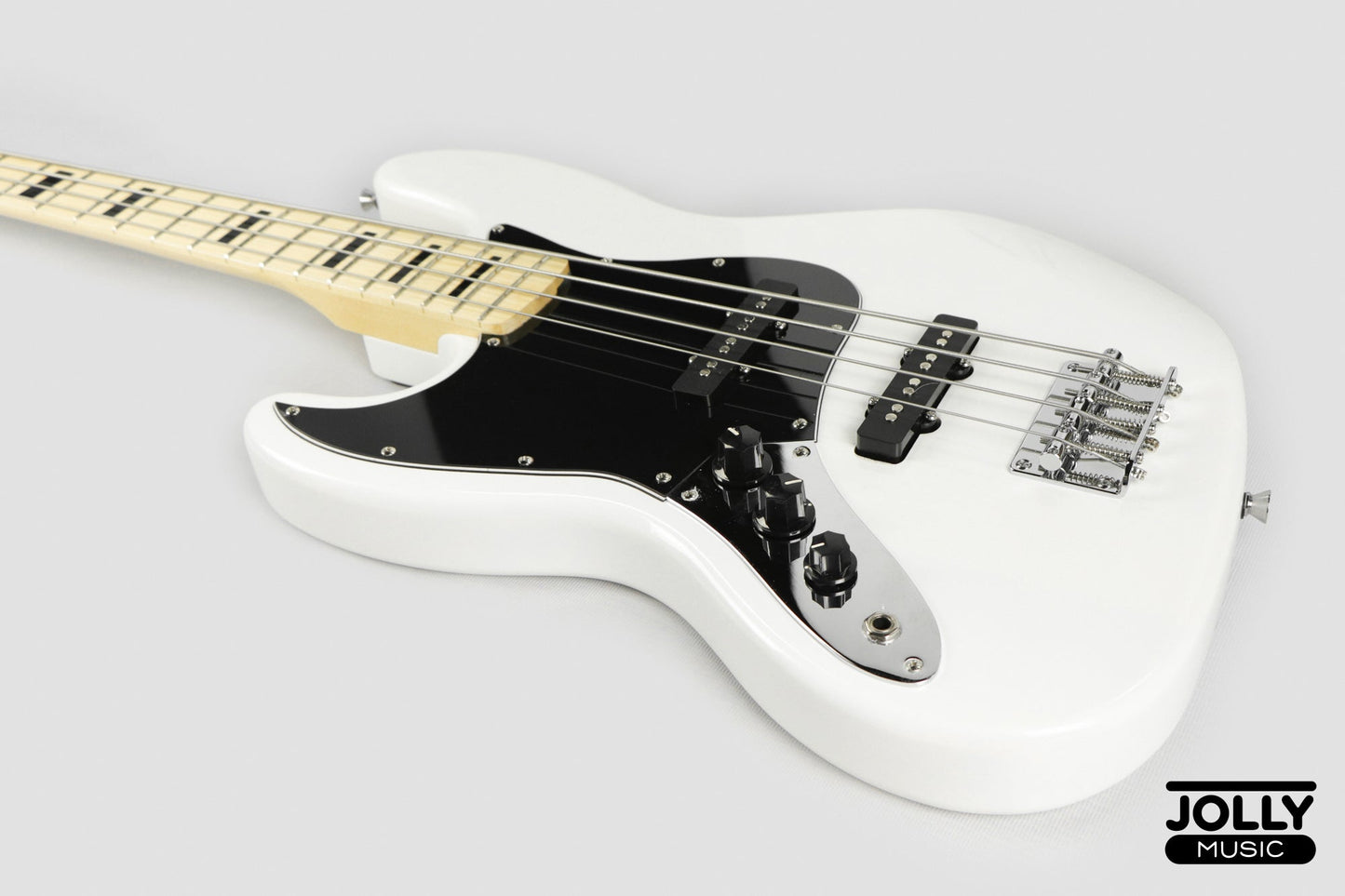 JCraft JB-1 Left Handed J-Offset 4-String Bass Guitar with Gigbag - White