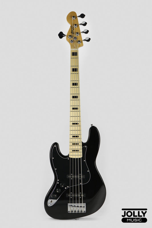 JCraft JB-1 Left Handed J-Offset 5-String Bass Guitar with Gigbag - Black