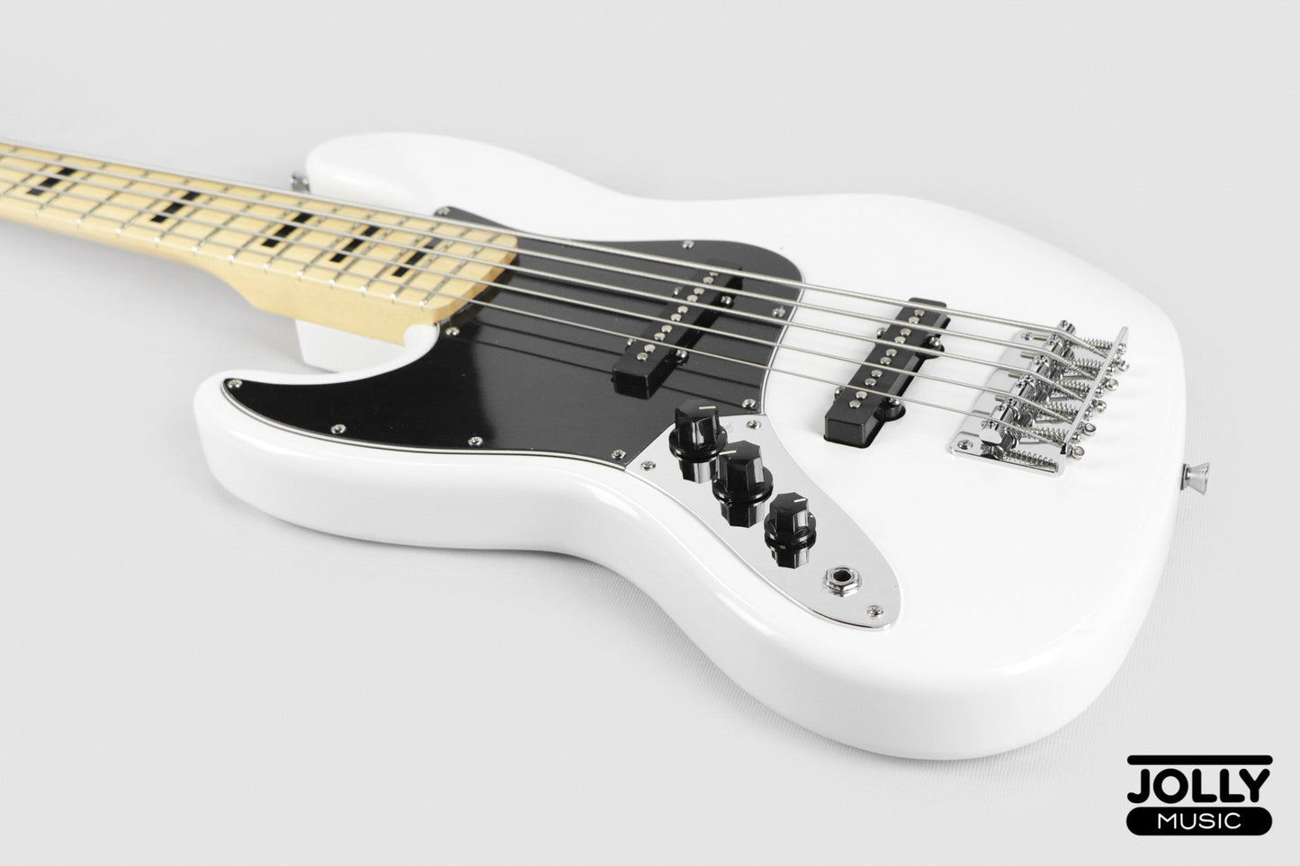 JCraft JB-1 Left Handed J-Offset 5-String Bass Guitar with Gigbag - White