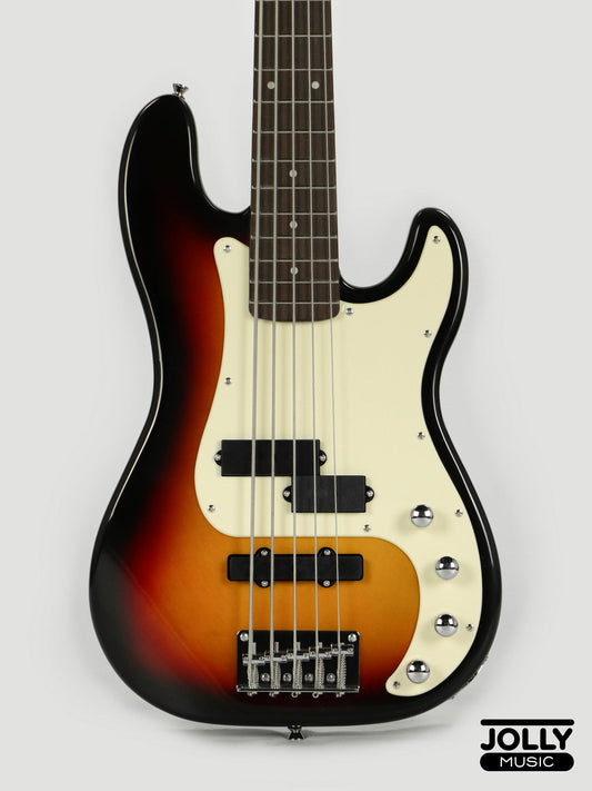 JCraft PJ-2 5-String P+J Style Bass Guitar - Sunburst