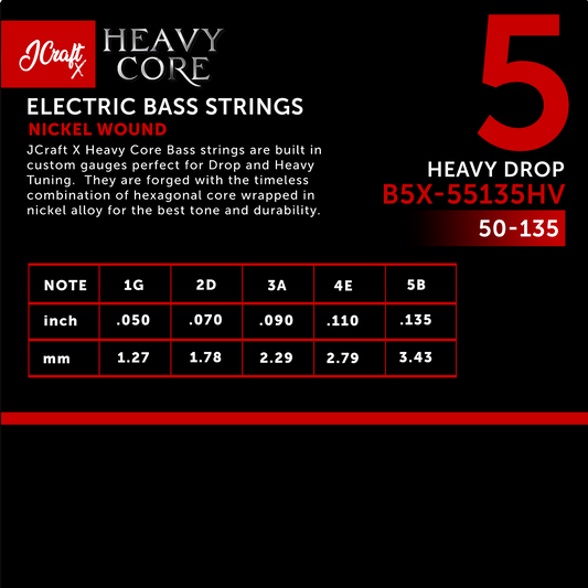 JCraft X Heavy Core 5-String Electric Bass Guitar String 50-135