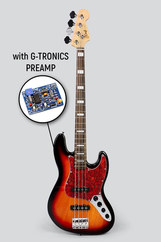 JCraft JB-2A Active J-Offset 4-String Bass Guitar with Gibtronics J-Preamp / Shielding - Sunburst