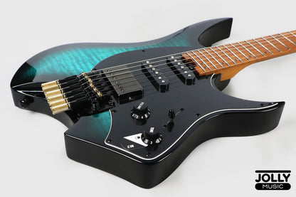 JCraft Aeon Headless Fusion HSS Electric Guitar HTP-3 - Blue Flame (Veneer)