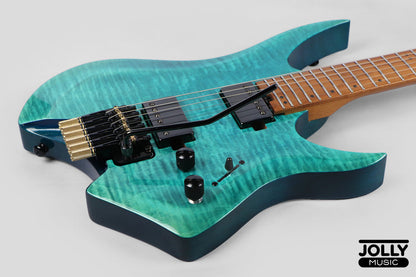 JCraft Aeon Flame Top Headless Electric Guitar Locking Tremolo Stainless HTR-3 - Flame Blue (Veneer)