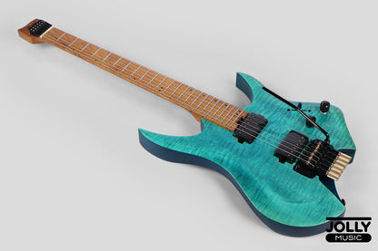 JCraft Aeon Flame Top Headless Electric Guitar Locking Tremolo Stainless HTR-3 - Flame Blue (Veneer)