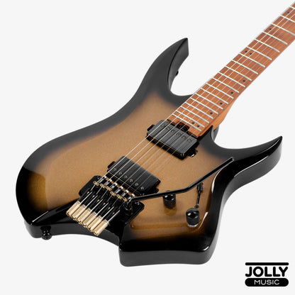 JCraft Aeon Headless Electric Guitar Locking Tremolo Stainless HTR-3 - Gold Burst Fade