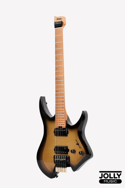 JCraft Aeon Headless Electric Guitar Locking Tremolo Stainless HTR-3 - Gold Burst Fade