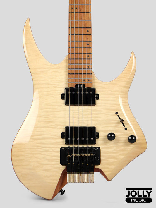 Jcraft Aeon Flame Top Headless Electric Guitar Locking Tremolo Stainless HTR-3 - Natural (Veneer)