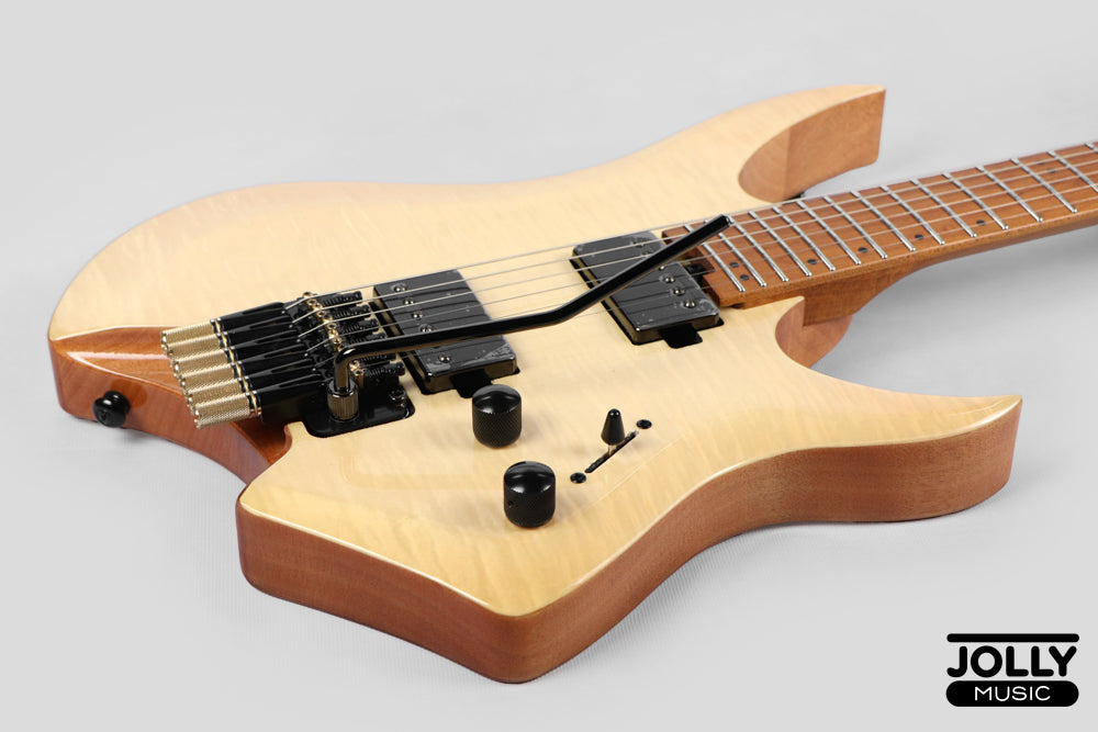 Jcraft Aeon Flame Top Headless Electric Guitar Locking Tremolo Stainless HTR-3 - Natural (Veneer)