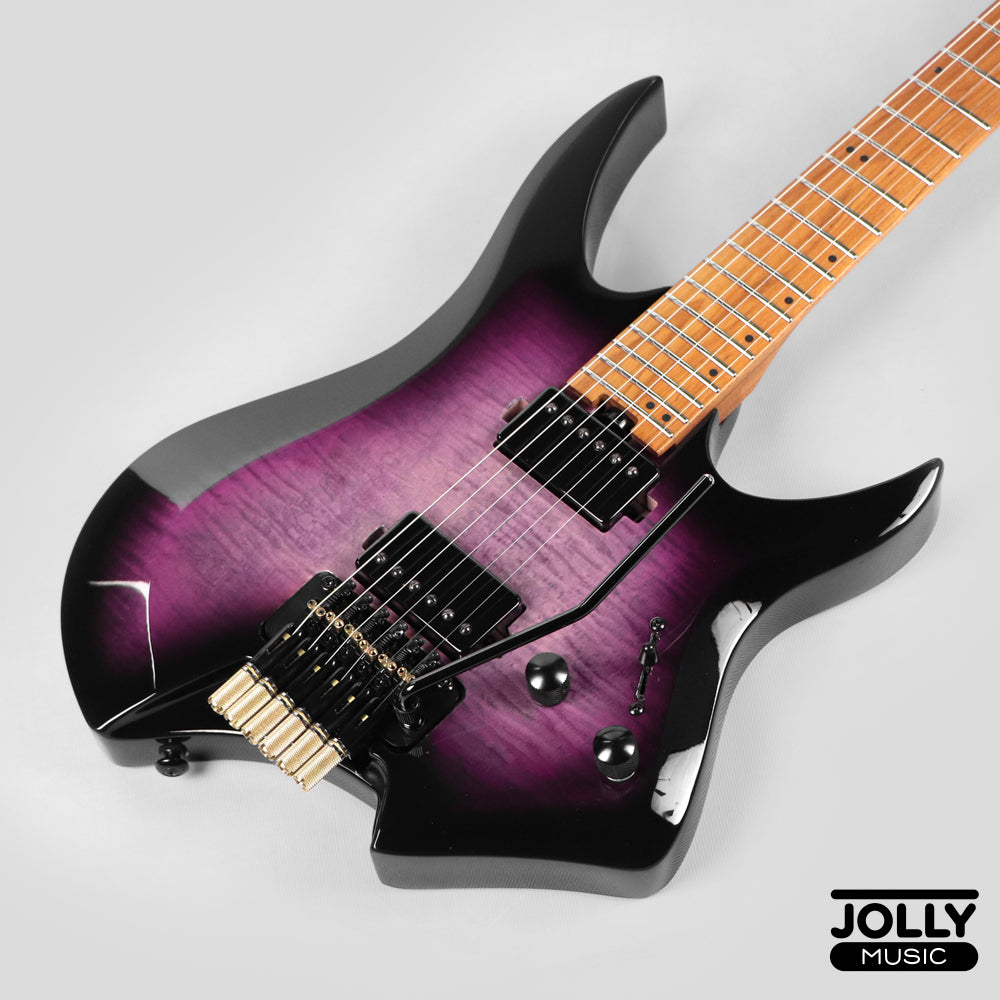 Jcraft Aeon Flame Top Headless Electric Guitar Locking Tremolo Stainless HTR-3 - Quilt Midnight (Veneer)