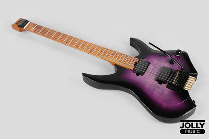 Jcraft Aeon Flame Top Headless Electric Guitar Locking Tremolo Stainless HTR-3 - Quilt Midnight (Veneer)