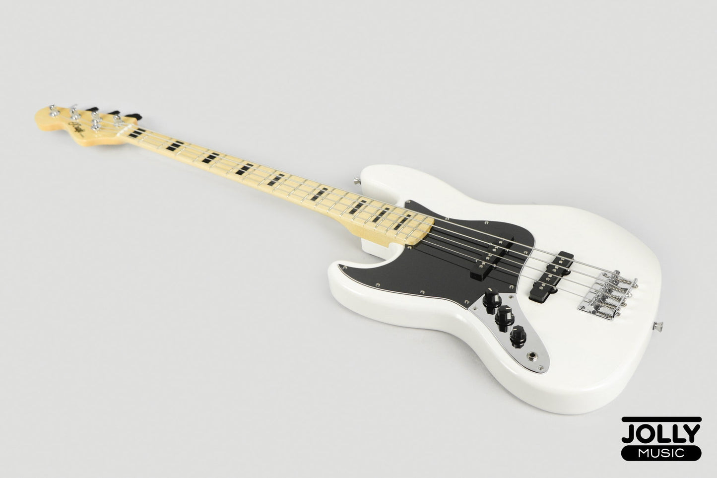 JCraft JB-1 Left Handed J-Offset 4-String Bass Guitar with Gigbag - White