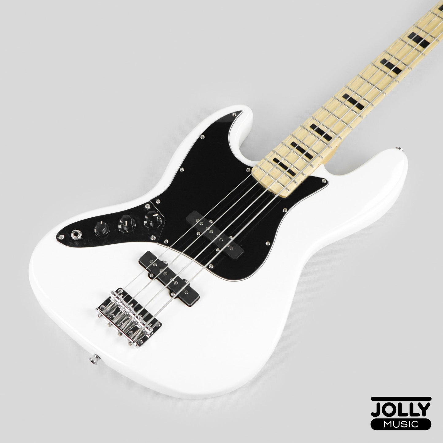 JCraft JB-1 Left Handed J-Offset 4-String Bass Guitar with Gigbag - White