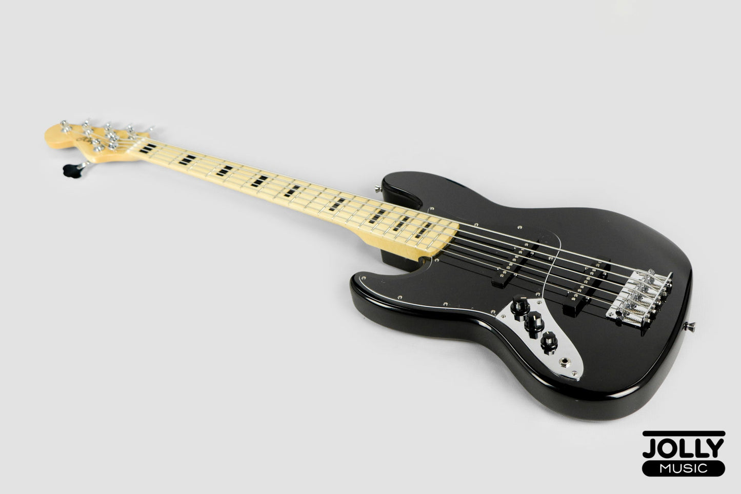JCraft JB-1 Left Handed J-Offset 5-String Bass Guitar with Gigbag - Black