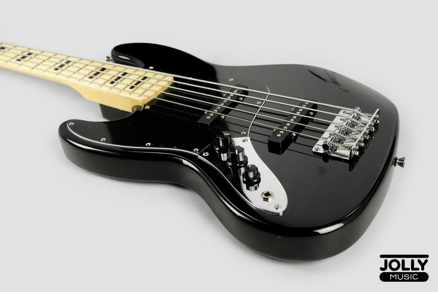 JCraft JB-1 Left Handed J-Offset 5-String Bass Guitar with Gigbag - Black