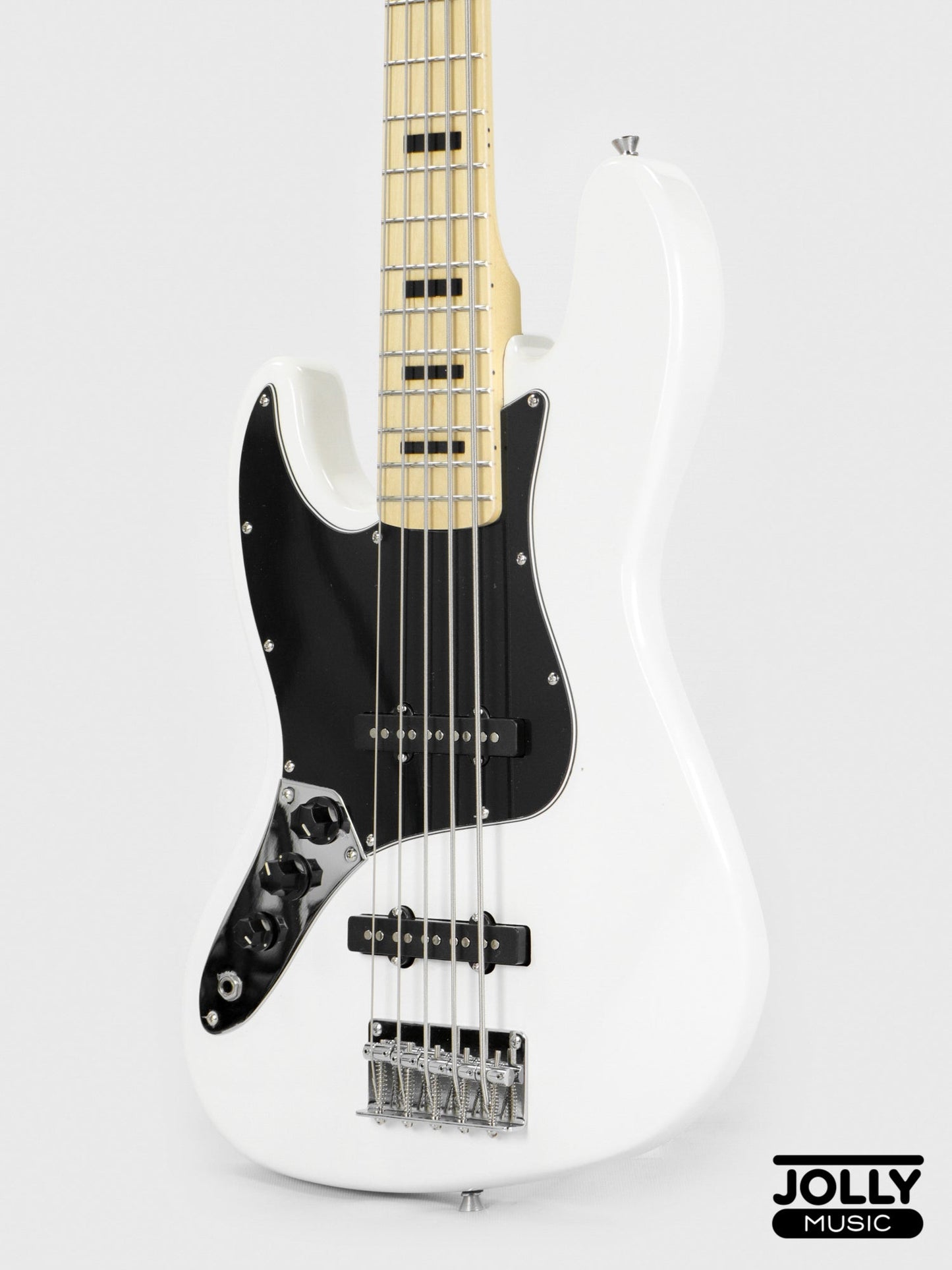 JCraft JB-1 Left Handed J-Offset 5-String Bass Guitar with Gigbag - White