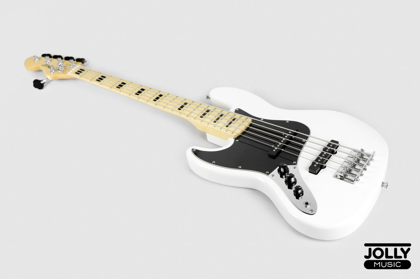 JCraft JB-1 Left Handed J-Offset 5-String Bass Guitar with Gigbag - White