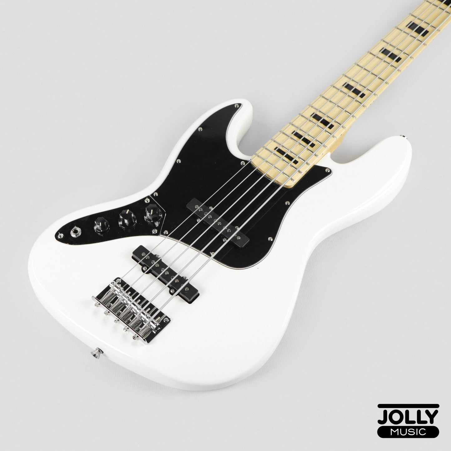 JCraft JB-1 Left Handed J-Offset 5-String Bass Guitar with Gigbag - White