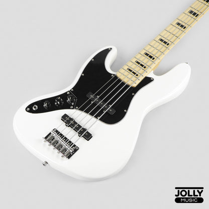 JCraft JB-1 Left Handed J-Offset 5-String Bass Guitar with Gigbag - White