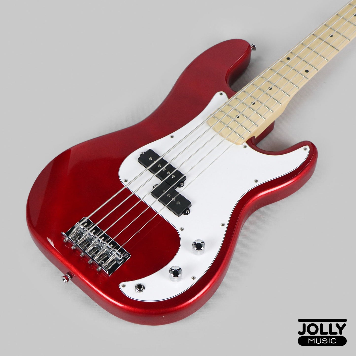 JCraft PB-1 5-String Electric Bass Guitar with Gigbag - Metallic Red