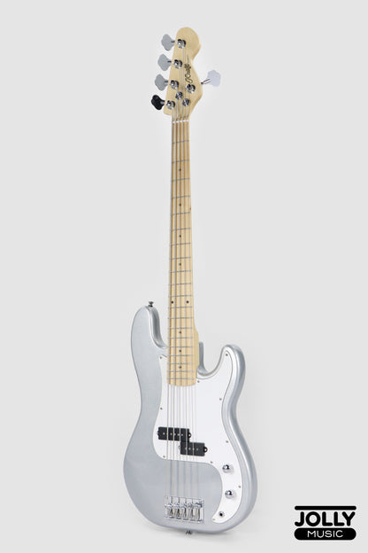 JCraft PB-1 5-String Electric Bass Guitar with Gigbag - Silver Sky