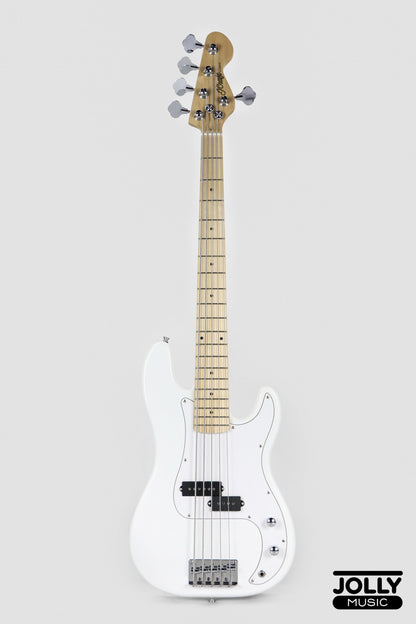 JCraft PB-1 5-String Electric Bass Guitar with Gigbag - Triple White