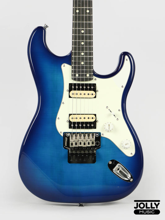 JCraft S-3H FR24 2023 HH Zebra Superstrat Electric Guitar w/ Floyd Rose - Blue Flamed Burst