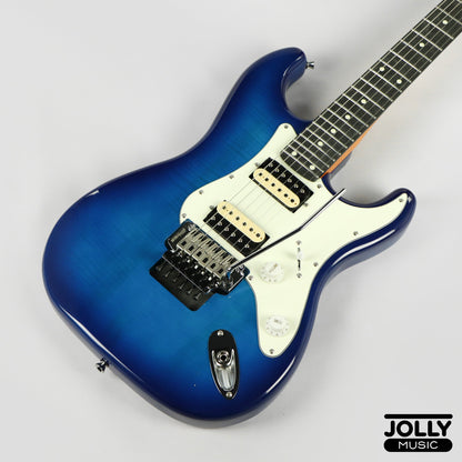 JCraft S-3H FR24 2023 HH Zebra Superstrat Electric Guitar w/ Floyd Rose - Blue Flamed Burst