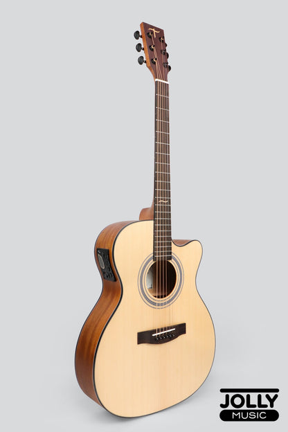 JCraft Troubadour TM-16C PRO Solid Top Orchestra Dual Pickup Mic Blend Acoustic-Electric Guitar with soft case