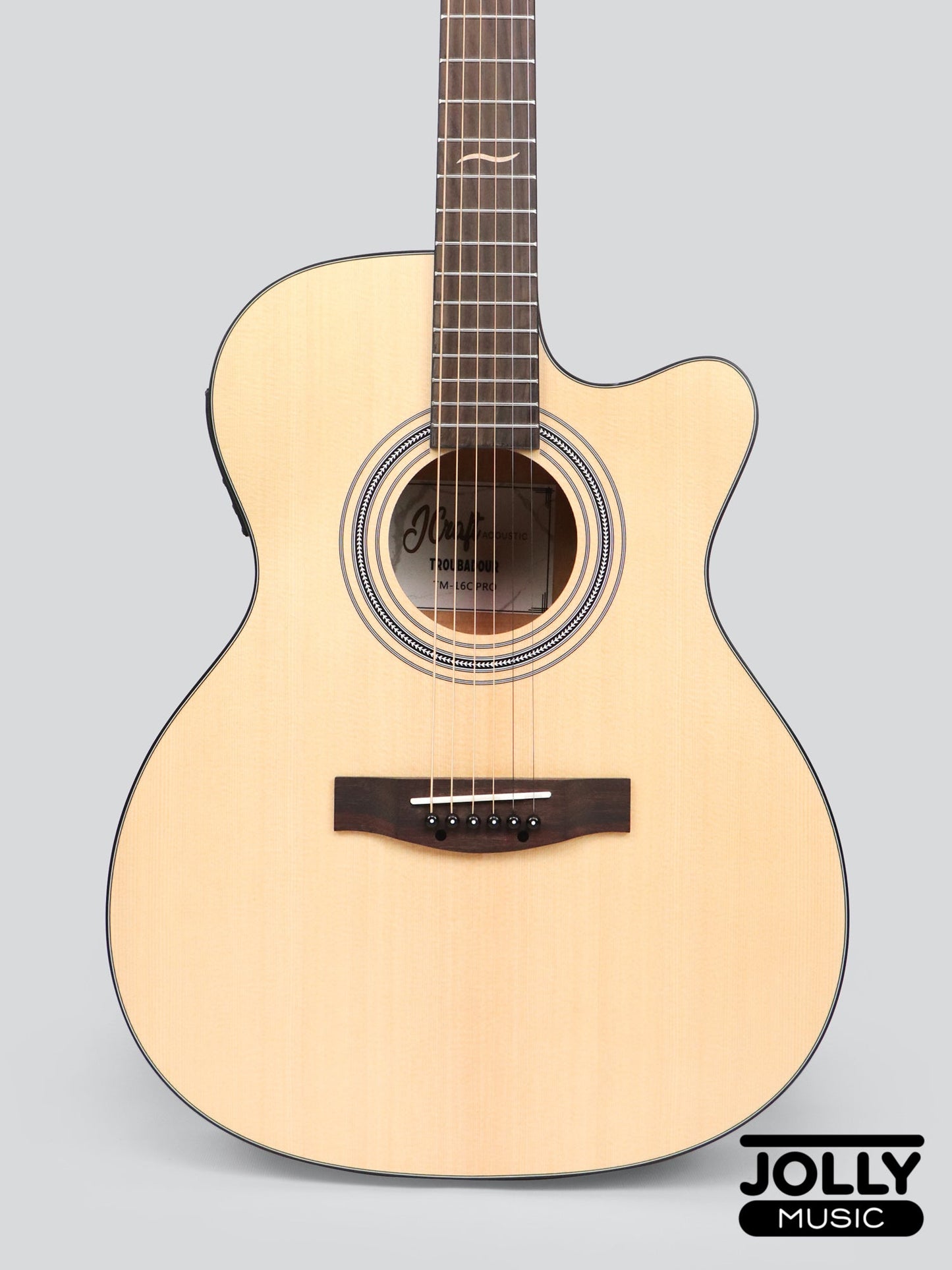 JCraft Troubadour TM-16C PRO Solid Top Orchestra Dual Pickup Mic Blend Acoustic-Electric Guitar with soft case