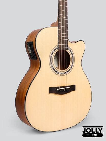 JCraft Troubadour TM-16C PRO Solid Top Orchestra Dual Pickup Mic Blend Acoustic-Electric Guitar with soft case