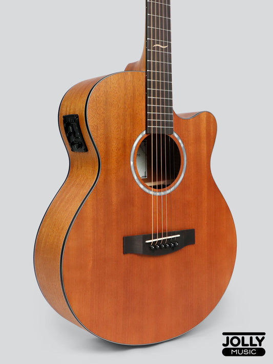 JCraft Troubadour TF-10MCE Small Jumbo All-Mahogany Acoustic-Electric Guitar with soft case