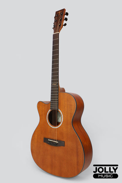 JCraft Troubadour TM-15C LEFT HAND All-Mahogany Orchestra Cutaway Acoustic Guitar with soft case