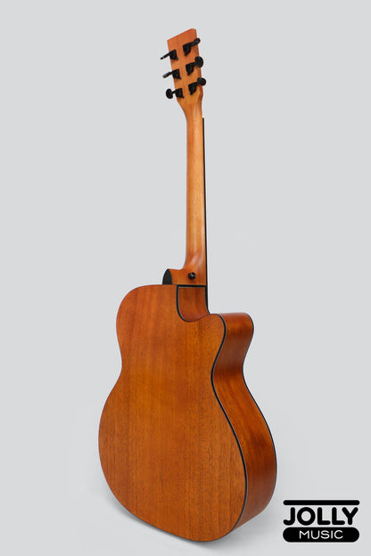 JCraft Troubadour TM-15C LEFT HAND All-Mahogany Orchestra Cutaway Acoustic Guitar with soft case