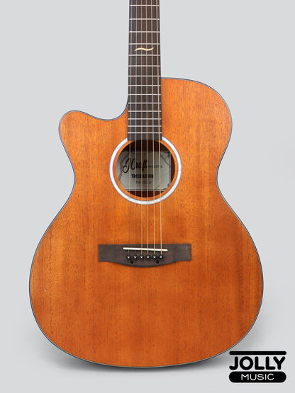 JCraft Troubadour TM-15C LEFT HAND All-Mahogany Orchestra Cutaway Acoustic Guitar with soft case