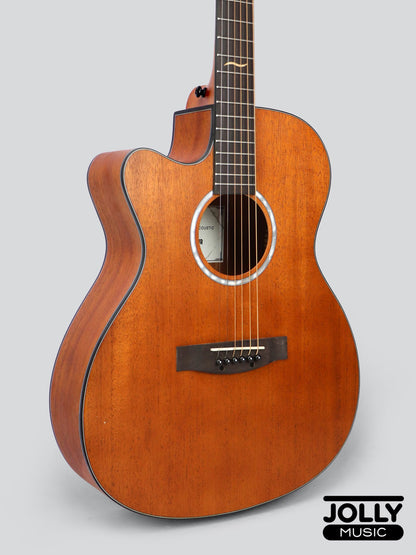 JCraft Troubadour TM-15C LEFT HAND All-Mahogany Orchestra Cutaway Acoustic Guitar with soft case