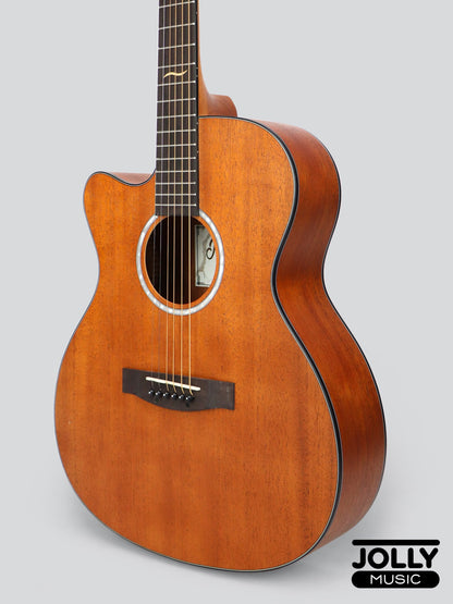 JCraft Troubadour TM-15C LEFT HAND All-Mahogany Orchestra Cutaway Acoustic Guitar with soft case