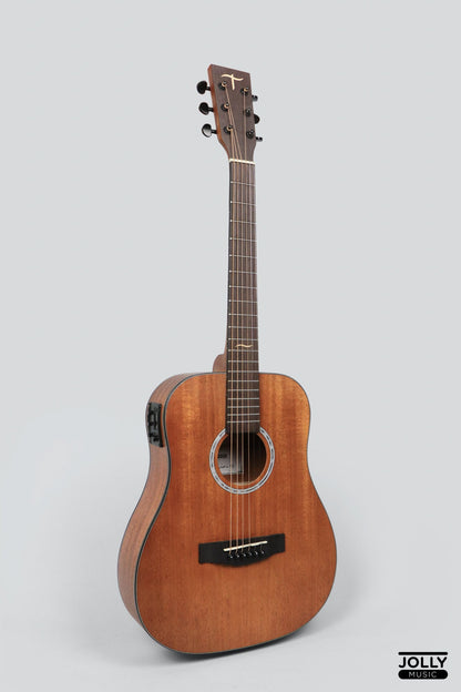 JCraft Troubadour Taka Mini EQ Little Dread All-Mahogany 36" Acoustic Guitar with Pickups and bag