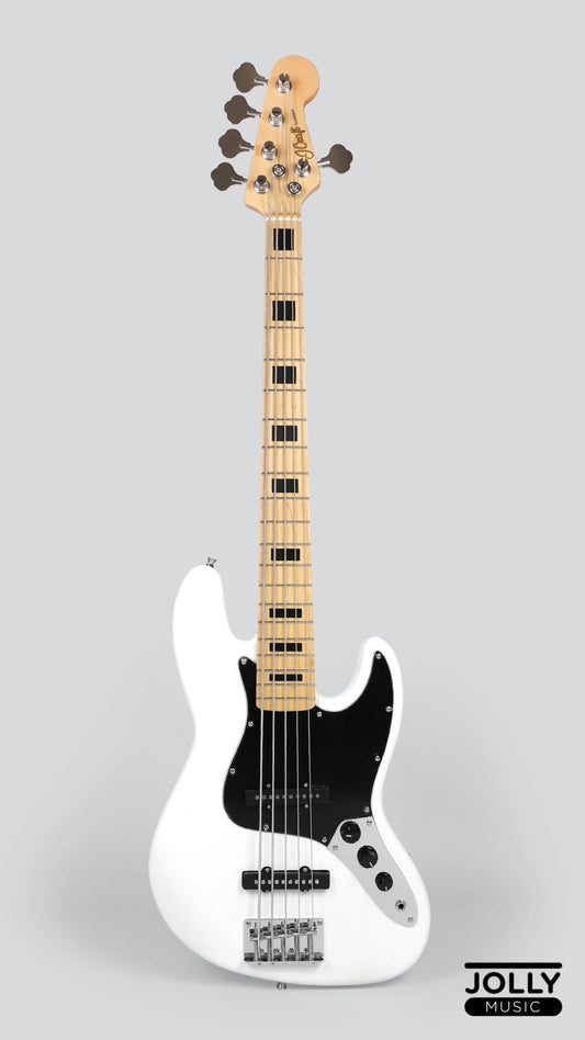JCraft JB-1 J-Offset 5-String Bass Guitar with Gigbag - White