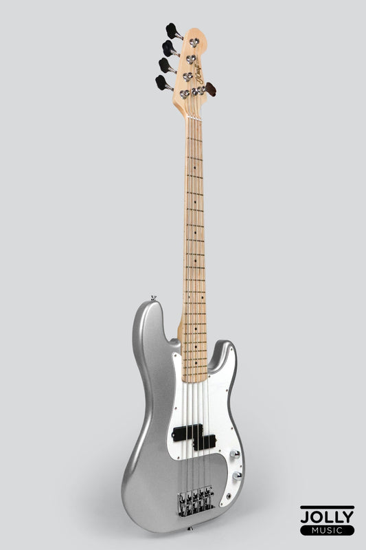 JCraft PB-1 5-String Electric Bass Guitar with Gigbag - Silver Sky