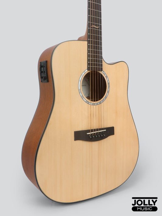 JCRAFT TROUBADOUR TD-10CE LH DREADNOUGHT ACOUSTIC-ELECTRIC CUTAWAY GUITAR WITH PICKUP AND SOFT CASE LEFT HAND